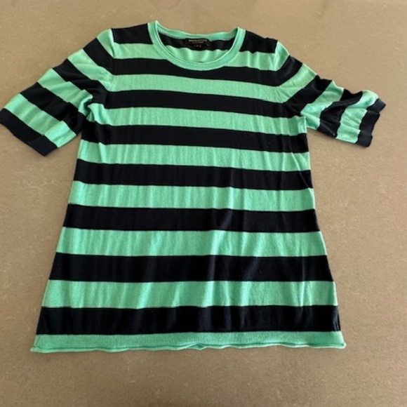 Banana Republic Mint & Navy Striped Silk Cashmere Short Sleeve Sweater EUC - Picture 4 of 10